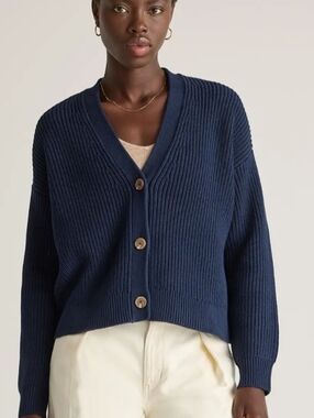 Quince 100% Organic Cotton Fisherman Boxy Cropped Cardigan